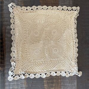 Vintage Crocheted Cream Color Pillow Cover 15.5-16” square 1940’s era